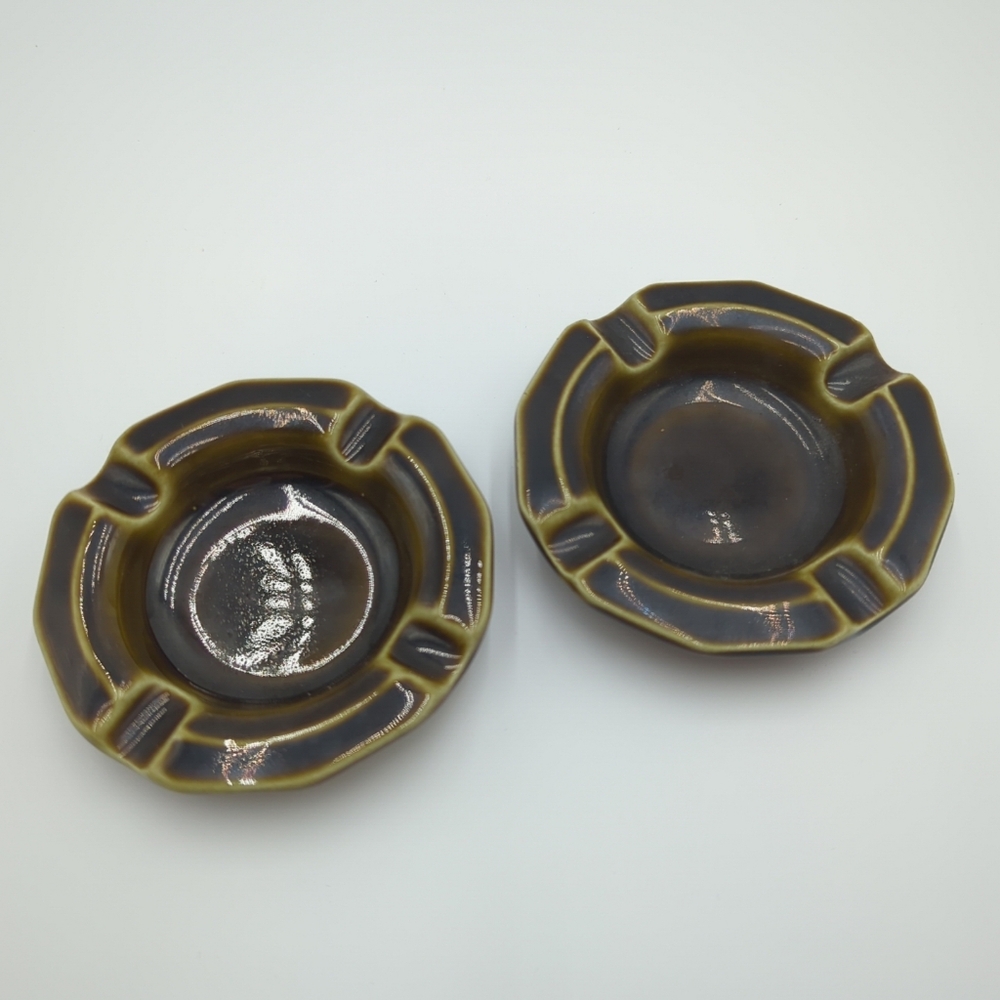 Set of 2 Vintage Pfaltzgraff 3.5" Ashtray Green Glaze Pottery Made In U.S.A.